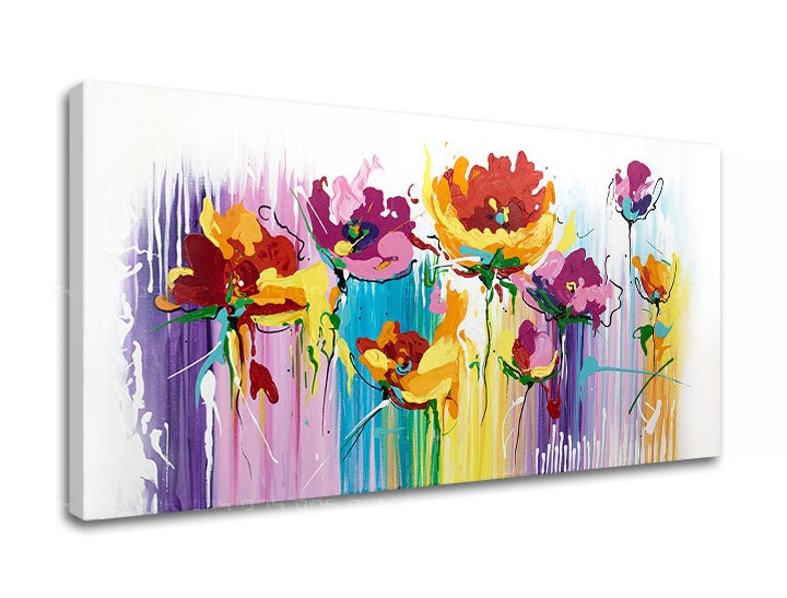 În stil scandinav tablou cu motivul FLORI 1 piese, maci, flori în multicolor nuanțe | Tablou pe pânză FLORI 1 piese, natură și atmosferă de primăvară – previzualizare