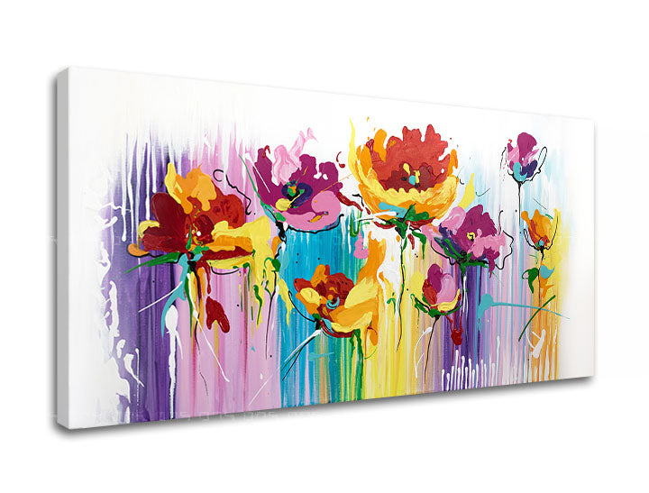 În stil scandinav tablou pe pânză cu motivul FLORI 1 piese, maci, flori, hartă, natură în multicolor nuanțe, atmosferă veselă, potrivit pentru sufragerie – principală