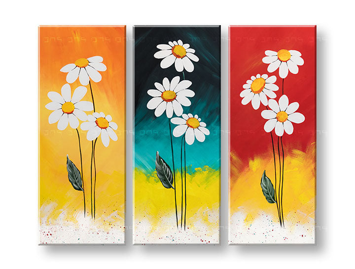 Modern tablou pe pânză cu motivul flori, frunze, natură în multicolor nuanțe, atmosferă veselă, natură și atmosferă de primăvară, potrivit pentru hol – principală