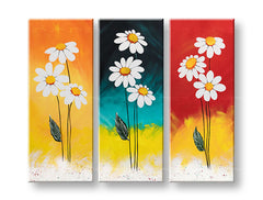 Modern tablou pe pânză cu motivul flori, frunze, natură în multicolor nuanțe, atmosferă veselă, natură și atmosferă de primăvară, potrivit pentru hol – principală