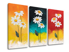 Modern tablou pe pânză cu motivul flori, frunze, natură în multicolor nuanțe, atmosferă veselă, natură și atmosferă de primăvară, potrivit pentru hol – produs