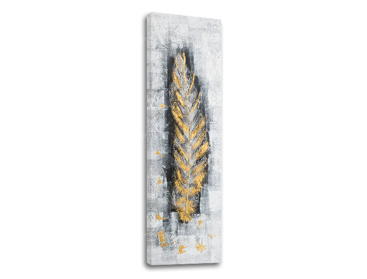 Industrial tablou pe pânză cu motivul LIST, pană, natură în alb-gri nuanțe, atmosferă sofisticată, natură și minimalism, potrivit pentru hol – produs