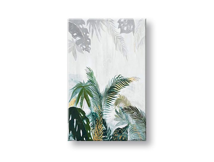Modern tablou pe pânză cu motivul FRUNZE, natură în alb-gri nuanțe, atmosferă liniștită, natură și paradis tropical, potrivit pentru sufragerie | Tablou pe pânză FRUNZE – principală