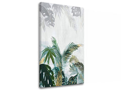 Modern tablou pe pânză cu motivul FRUNZE, natură în alb-gri nuanțe, atmosferă liniștită, natură și paradis tropical, potrivit pentru sufragerie | Tablou pe pânză FRUNZE – produs