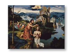 Modern tablou pe pânză cu motivul Joachim Patinir - Krst Ježiša Krista, castel în maro-albastru nuanțe, atmosferă festivă, natură | Tablou pe pânză Joachim Patinir - Krst Ježiša Krist..., vedere 2