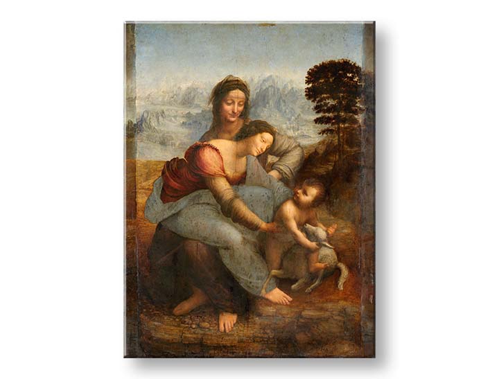 Vintage tablou pe pânză cu motivul Leonardo da Vinci - Svatá familie so svatou Annou, copil, peisaj în albastru-verde nuanțe, potrivit pentru hol – produs, vedere 2