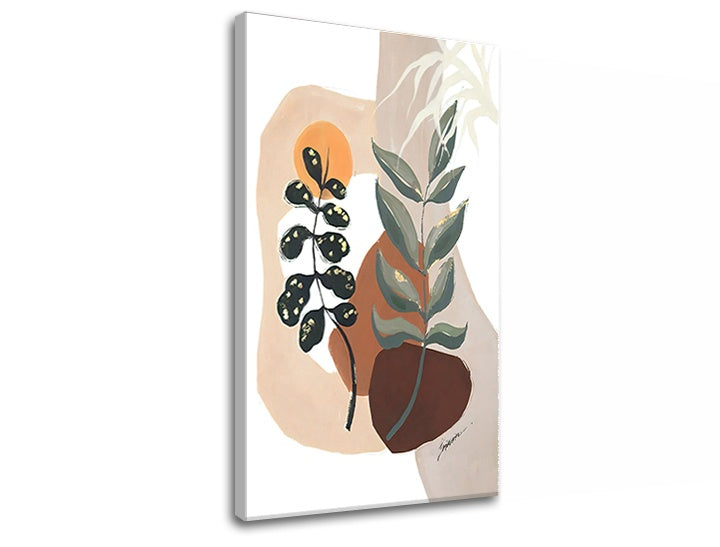 În stil boho tablou cu motivul FRUNZE, motiv religios, natură în bej-maro nuanțe | Tablou pe pânză FRUNZE, natură și minimalism – previzualizare