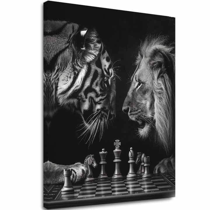 Tablou canvas Leul și tigrul - Strategia de șah - imagine 2