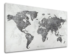 Industrial tablou pe pânză cu motivul MAPA SVETA, hartă, natură în alb-gri nuanțe, atmosferă sofisticată, potrivit pentru birou | Tablou pe pânză MAPA SVETA – produs
