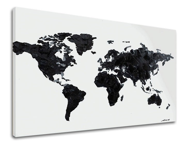 Modern tablou cu motivul MAPA SVETA, natură în alb-negru nuanțe | Tablou pe pânză MAPA SVETA, minimalism – previzualizare