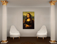 Pop art tablou pe pânză cu motivul MONA LISA – Leonardo Da Vinci, peisaj, motiv urban, natură în alb-auriu nuanțe agățat în interiorul birou de lucru – interior