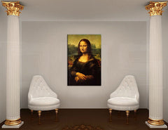 Pop art tablou cu motivul MONA LISA – Leonardo Da Vinci, peisaj, motiv urban în alb-auriu nuanțe | Tablou pe pânză MONA LISA – Leonardo Da Vinci – previzualizare
