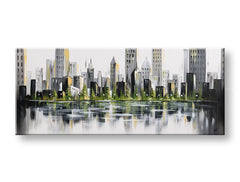 Minimalist tablou pe pânză cu motivul reflexie pe apă, copaci, natură în alb-gri nuanțe, atmosferă liniștită, viață urbană și contemplare – principală