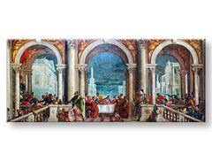 Pop art tablou pe pânză cu motivul Paolo Veronese - Kristus v Leviho dome în bej-albastru nuanțe, atmosferă festivă, celebrare, potrivit pentru sufragerie – produs, vedere 2