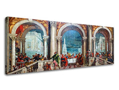 Pop art tablou pe pânză cu motivul Paolo Veronese - Kristus v Leviho dome în bej-albastru nuanțe, atmosferă festivă, celebrare, potrivit pentru sufragerie – produs