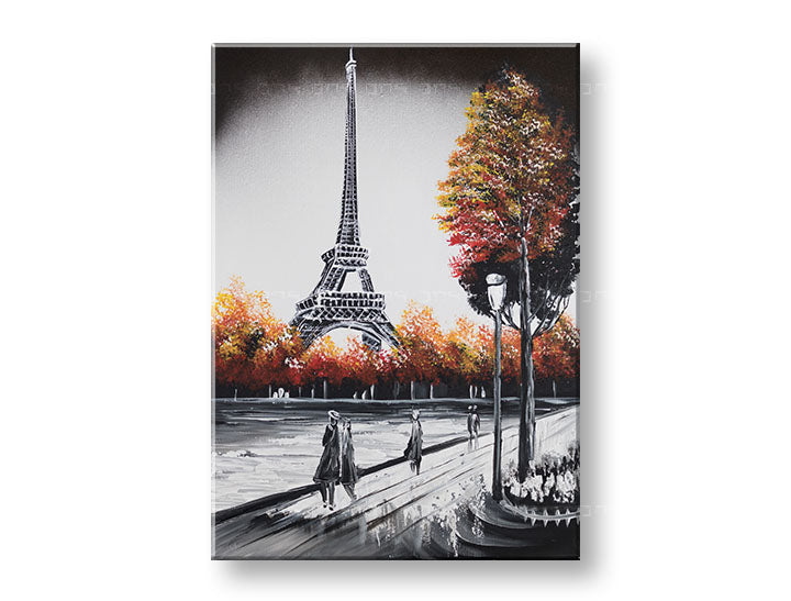 În stil boho tablou pe pânză cu motivul PARIS, Turnul Eiffel, copaci, natură, animal în multicolor nuanțe, atmosferă romantică, potrivit pentru hol – principală