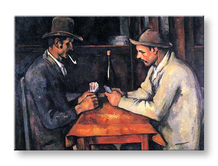 Vintage tablou pe pânză cu motivul Paul Cézanne - Hráči kariet, motiv pentru copii în bej-maro nuanțe, atmosferă contemplativă, potrivit pentru birou de lucru – produs, vedere 2