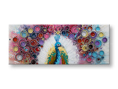 Pop art tablou pe pânză cu motivul PĂUN, pasăre în multicolor nuanțe, atmosferă vibrantă, natură și frumusețe, potrivit pentru sufragerie | Tablou pe pânză PĂUN – principală