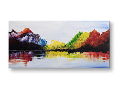 În stil boho tablou pe pânză cu motivul KRAJINA 1 piese, copaci, cer, peisaj, natură în multicolor nuanțe, atmosferă liniștită, potrivit pentru birou de lucru – principală