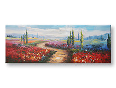 Modern tablou pe pânză cu motivul flori, natură în albastru-roz nuanțe, atmosferă veselă, natură și atmosferă de primăvară, potrivit pentru hol | Tablou pe pânză KRAJINA – principală