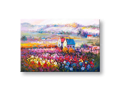 Pop art tablou pe pânză cu motivul peisaj, flori, motiv religios, natură în multicolor nuanțe, atmosferă veselă, atmosferă de primăvară și acasă – principală