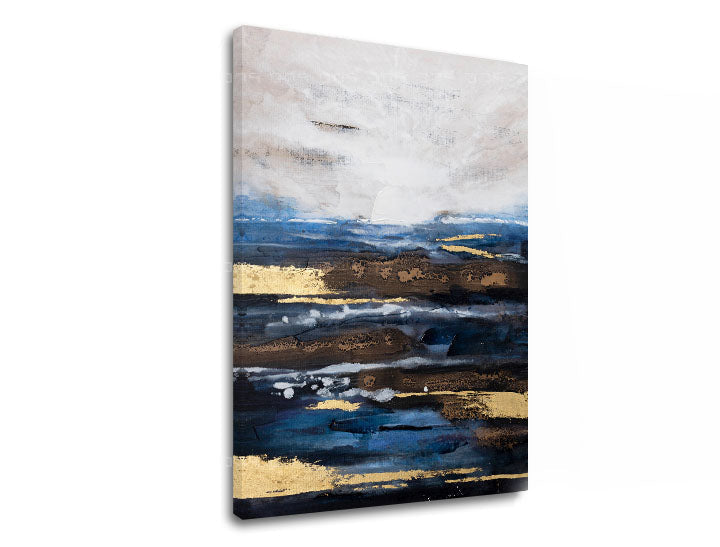 Industrial tablou pe pânză cu motivul ocean, valuri, cer, motiv religios în alb-gri nuanțe, atmosferă liniștită, natură și minimalism – produs
