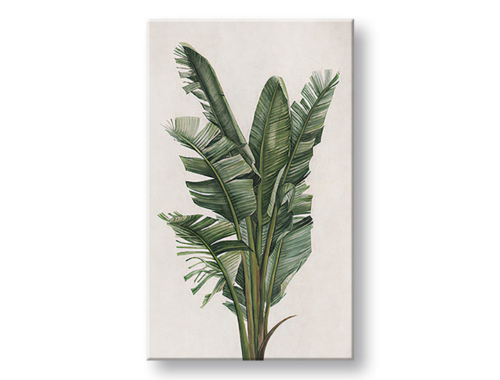 Modern tablou pe pânză cu motivul RASTLINY 007, frunze, natură în bej-verde nuanțe, atmosferă liniștită, natură și paradis tropical, potrivit pentru sufragerie – principală