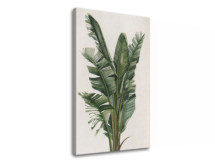 Modern tablou cu motivul RASTLINY 007, frunze, natură în bej-verde nuanțe | Tablou pe pânză RASTLINY 007, natură și paradis tropical – previzualizare