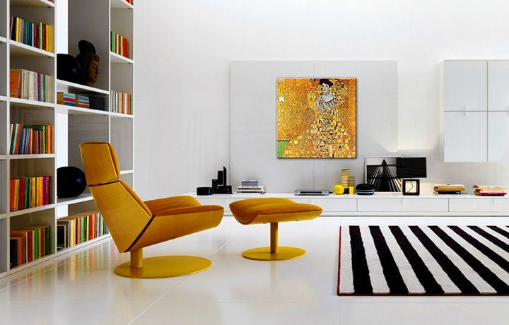 Minimalist tablou cu motivul PORTRÉT ADELY BLOCH-BAUER – Gustav Klimt, accente aurii, natură | Tablou pe pânză PORTRÉT ADELY BLOCH-BAUER – Gustav Klimt – previzualizare