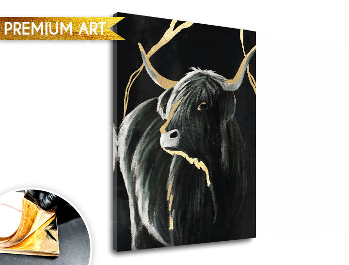 Pictat manual tablou pe pânză cu motivul PREMIUM ART – Čierny býk în gri-auriu nuanțe, atmosferă elegantă, natură și impresie de lux | Tablouri pe pânză - PREMIUM ART – Čierny býk – principală