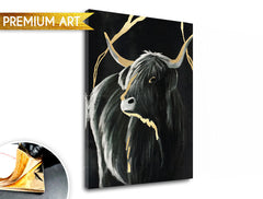 Pictat manual tablou pe pânză cu motivul PREMIUM ART – Čierny býk în gri-auriu nuanțe, atmosferă elegantă, natură și impresie de lux | Tablouri pe pânză - PREMIUM ART – Čierny býk – principală