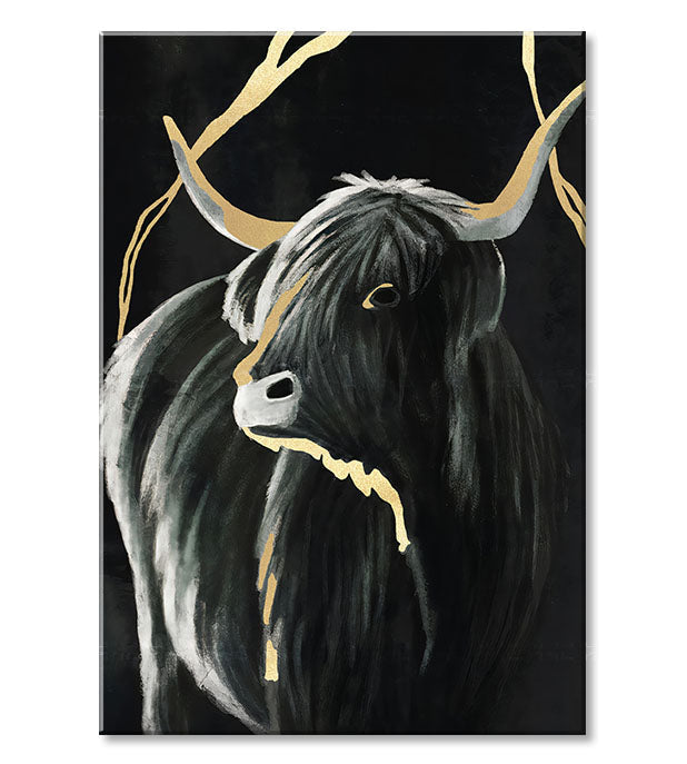 Pictat manual tablou pe pânză cu motivul PREMIUM ART – Čierny býk în gri-auriu nuanțe, atmosferă elegantă, natură și impresie de lux | Tablouri pe pânză - PREMIUM ART – Čierny býk – pr..., vedere 2