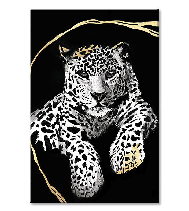 Pictat manual tablou pe pânză cu motivul PREMIUM ART – Oddychujúci gepard în alb-auriu nuanțe, atmosferă elegantă, natură și impresie de lux – produs, vedere 2