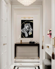 Pictat manual tablou pe pânză cu motivul PREMIUM ART – Oddychujúci gepard în alb-auriu nuanțe, atmosferă elegantă, natură și impresie de lux – principală
