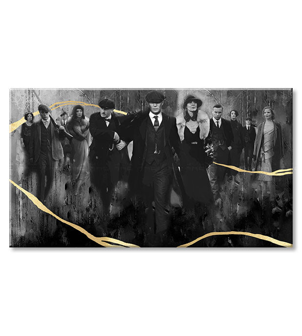 Pictat manual tablou pe pânză cu motivul PREMIUM ART – Peaky Blinders familie în gri-auriu nuanțe, familie și forță și putere, potrivit pentru sufragerie – produs, vedere 2