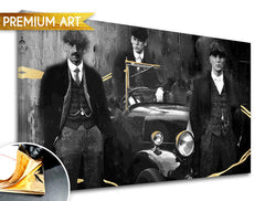 Pictat manual tablou pe pânză cu motivul PREMIUM ART – Peaky Blinders bratia, automobil în gri-auriu nuanțe, potrivit pentru sufragerie | Tablouri pe pânză - PREMIUM ART – Peaky Blinders bratia – principală