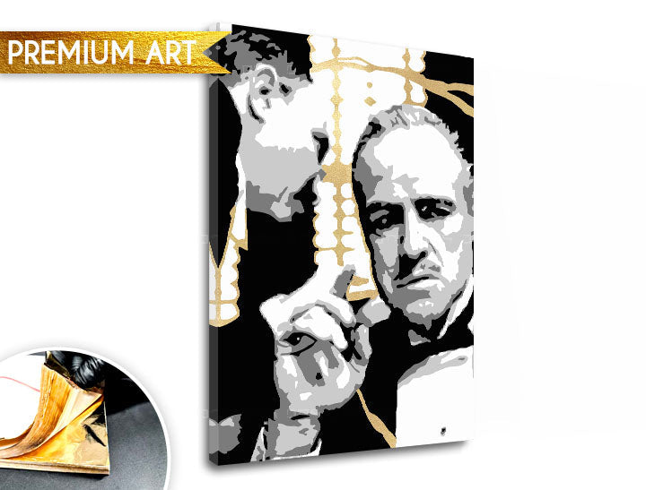 Pictat manual tablou pe pânză cu motivul PREMIUM ART – The Godfather, automobil în alb-auriu nuanțe, atmosferă dramatică | Tablouri pe pânză - PREMIUM ART – The Godfather – principală