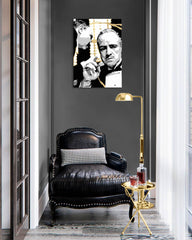Pictat manual tablou pe pânză cu motivul PREMIUM ART – The Godfather, automobil în alb-auriu nuanțe, atmosferă dramatică | Tablouri pe pânză - PREMIUM ART – The Godfather – produs