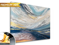 Pictat manual tablou pe pânză cu motivul PREMIUM ART – V oblakoch, nori, cer, peisaj în alb-albastru nuanțe, atmosferă eterică, potrivit pentru dormitor – produs