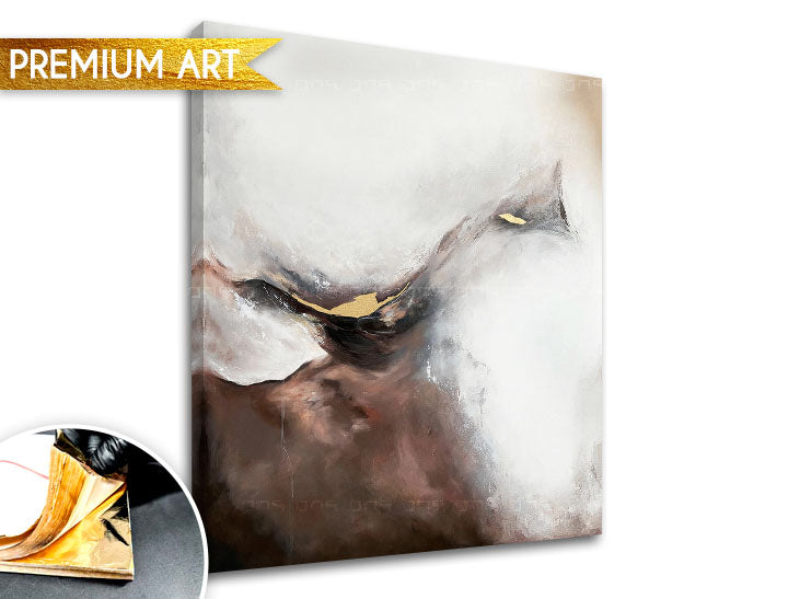 Pictat manual tablou pe pânză cu motivul PREMIUM ART – Abstrakt Zahmlený štít, peisaj în alb-bej nuanțe, atmosferă liniștită, potrivit pentru sufragerie – produs