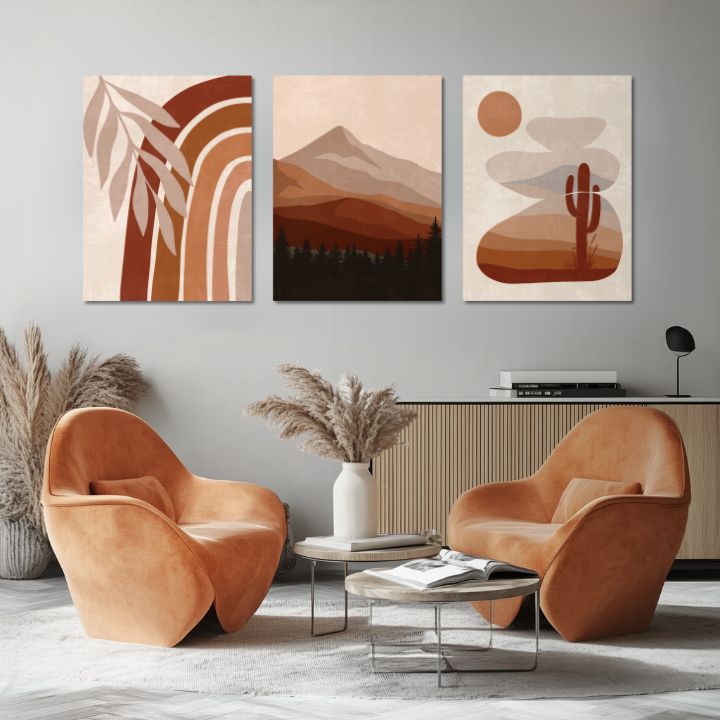 Modern tablou pe pânză cu motivul Tichá primăvară, munți, frunze în crem-maro nuanțe, atmosferă liniștită, natură | Tablou pe pânză – Tichá primăvară – produs
