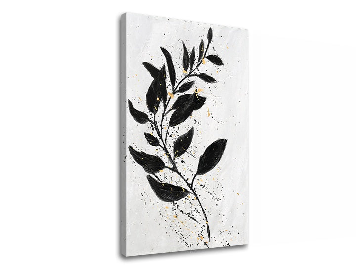 În stil scandinav tablou cu motivul RASTLINY 001, frunze, peisaj în alb-auriu nuanțe | Tablou pe pânză RASTLINY 001, natură și minimalism – previzualizare