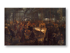 Modern tablou pe pânză cu motivul Adolph Menzel - Valcovňa železa în negru-galben nuanțe | Tablou pe pânză Adolph Menzel - Valcovňa železa – produs