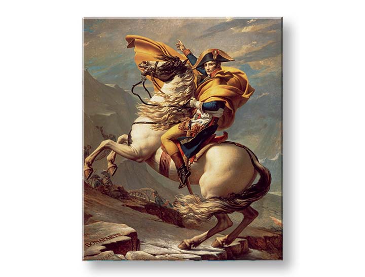 Modern tablou pe pânză cu motivul Jacques-Louis David - Napoleon prechádza cez Alpy, cer în auriu-crem nuanțe, forță și putere | Tablou pe pânză Jacques-Louis David - Napoleon prechá..., vedere 2