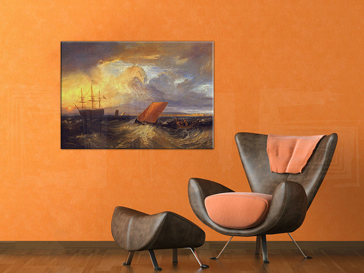 Vintage tablou pe pânză cu motivul SHEERNESS VISTA DAL NORE – William Turner, ocean, apus de soare, valuri, motiv pentru copii agățat în interiorul zonă de relaxare – interior