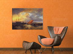 Vintage tablou cu motivul SHEERNESS VISTA DAL NORE – William Turner, ocean, apus de soare în albastru-portocaliu nuanțe – previzualizare