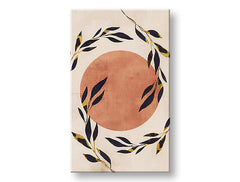 Art deco tablou pe pânză cu motivul SLNKO 002, frunze, ramuri, soare, lună în bej-auriu nuanțe, atmosferă liniștită, natură și eleganță – principală