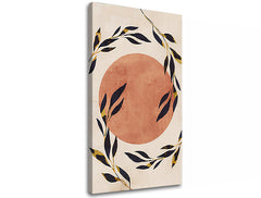 Art deco tablou pe pânză cu motivul SLNKO 002, frunze, ramuri, soare, lună în bej-auriu nuanțe, atmosferă liniștită, natură și eleganță – produs