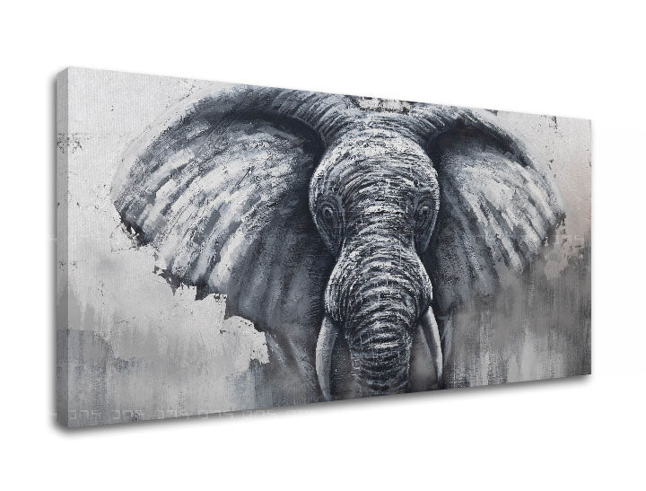 Industrial tablou pe pânză cu motivul elefant în alb-gri nuanțe, atmosferă maiestuoasă, forță și natură, potrivit pentru birou | Tablou pe pânză ELEFANT – produs