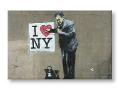 Modern tablou pe pânză cu motivul Street ART – Banksy, bărbat în costum în gri-roșu nuanțe | Tablou pe pânză Street ART – Banksy – principală